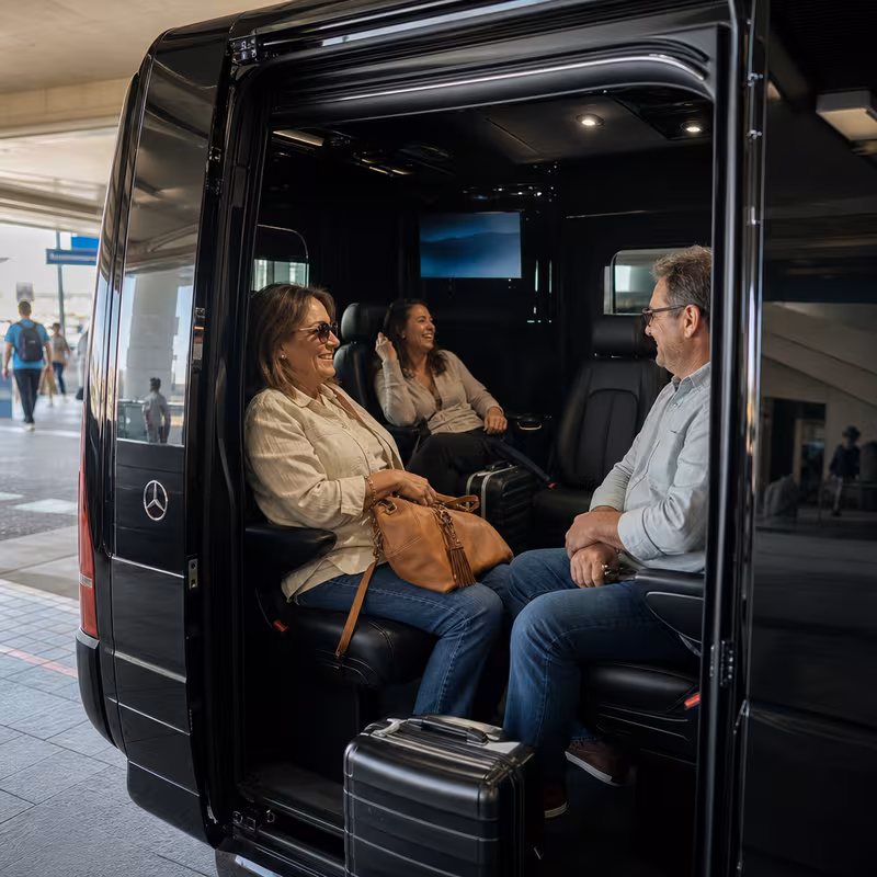 Passengers loading luggage while boarding an Scottsdale group shuttle