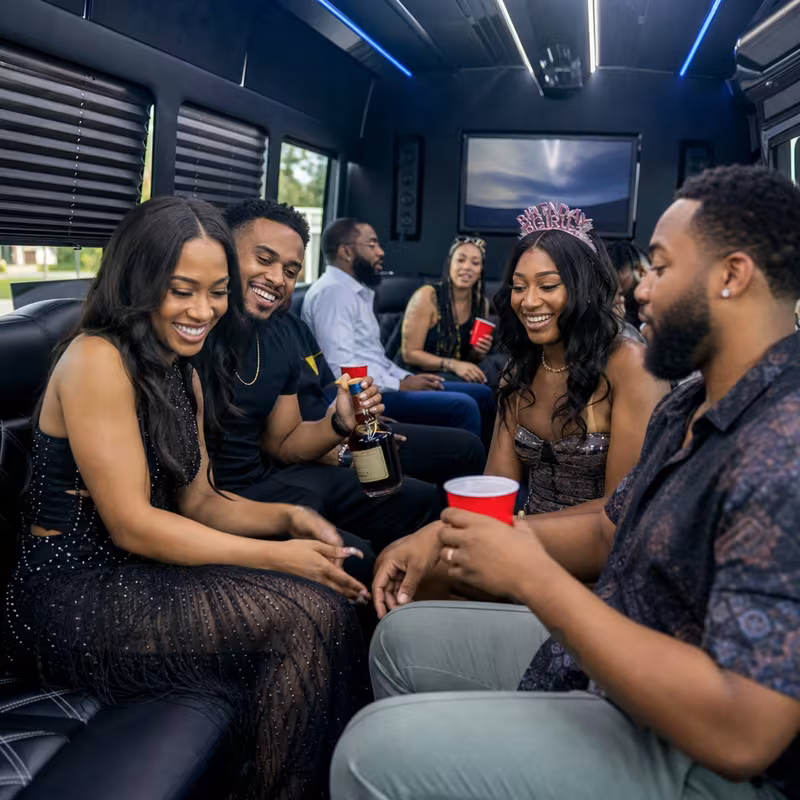 Black Mercedes Sprinter van staged for an Scottsdale Birthday Transportation group