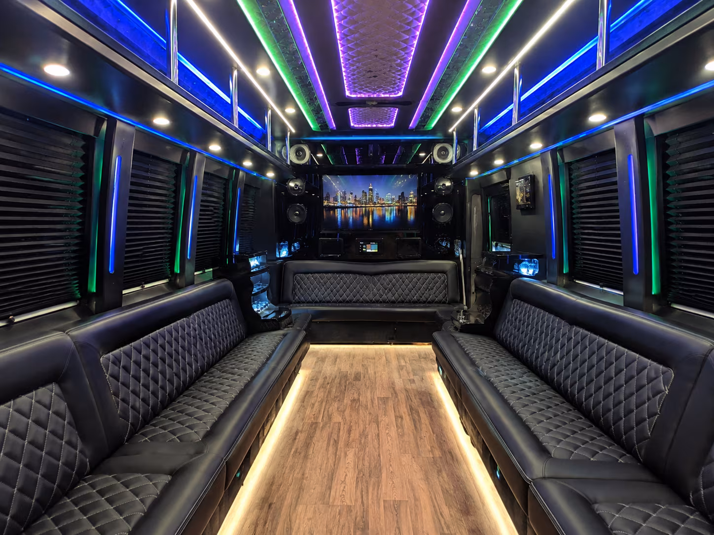 Interior of a party bus rental serving Scottsdale