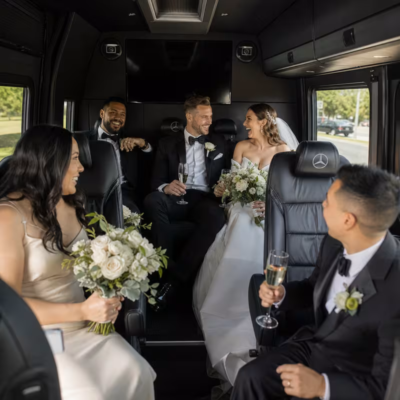 Black Mercedes Sprinter van staged for an Scottsdale Wedding Transportation group